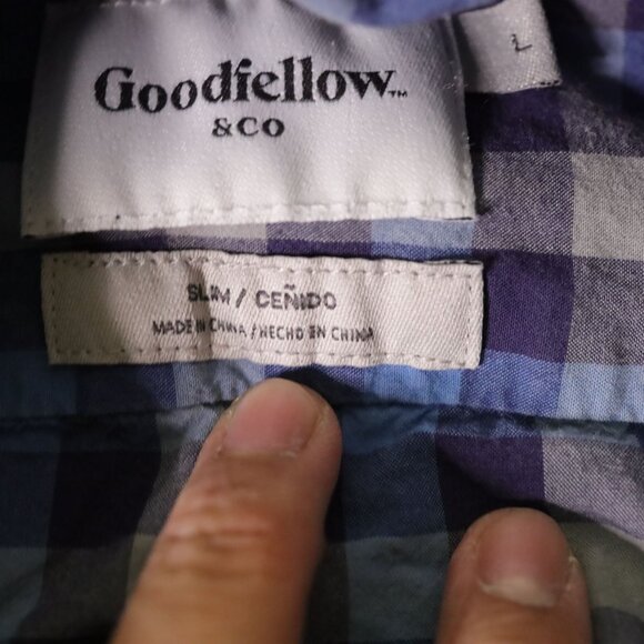 Goodfellow & Co Long Sleeve Flannel Button-up Shirt Checkered Blue Slim Men's L - Picture 3 of 6
